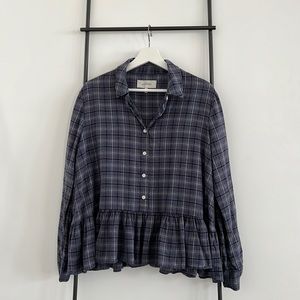 the Great Lightweight Cotton Plaid Peplum Button-down